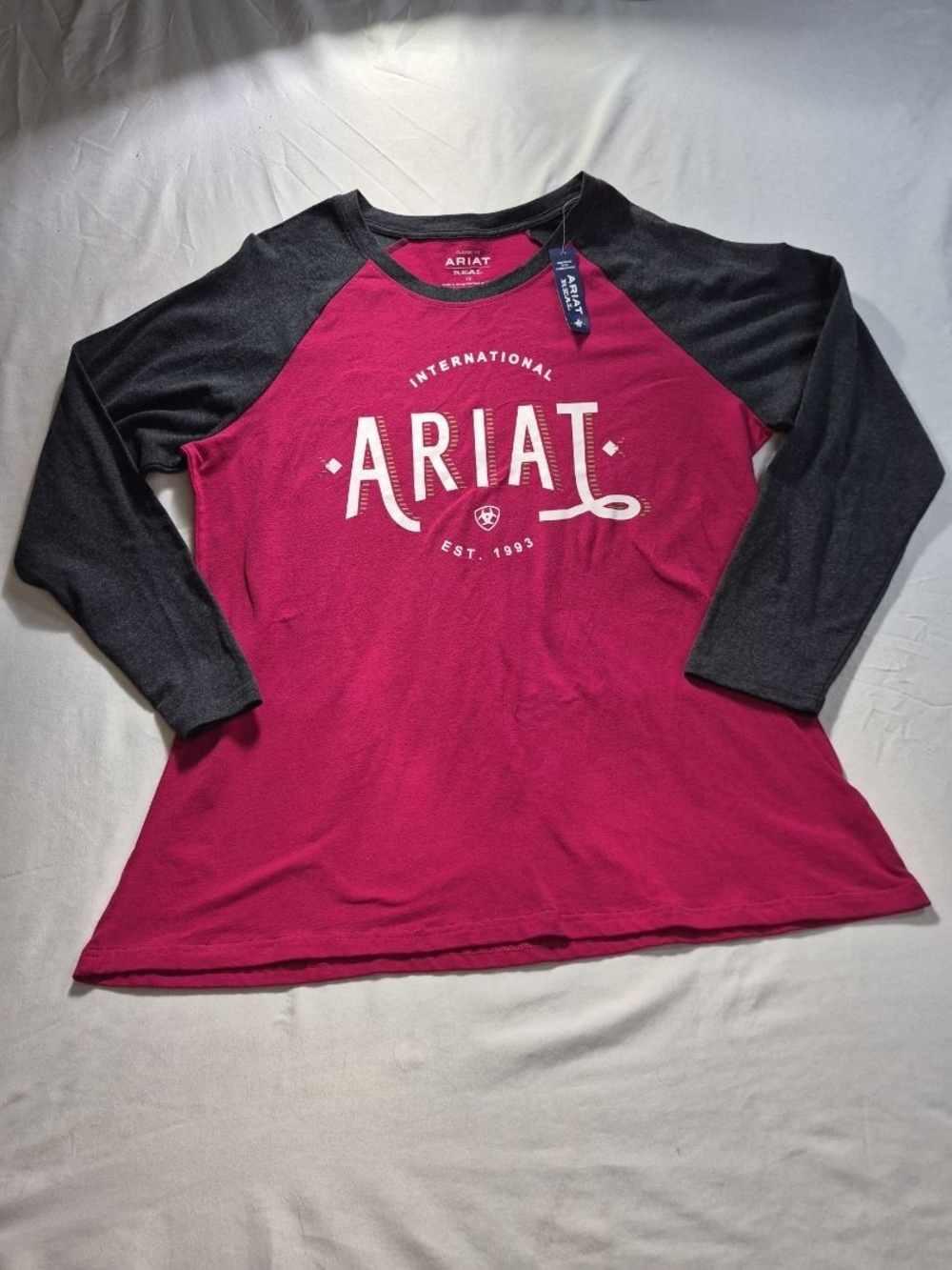 Ariat Magenta and Black Raglan Logo Long Sleeve Tee